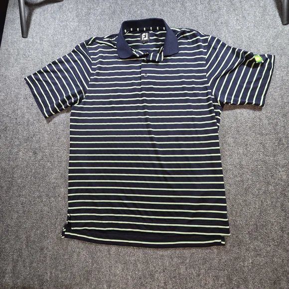 FootJoy Navy Lime Striped Golf Polo Shirt Mens M BP Logo - Picture 1 of 6